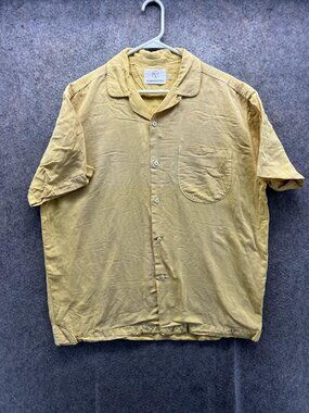 Olderbrother Shirt Mens Large Yellow Solid Short Sleeve Button Front Casual EUC